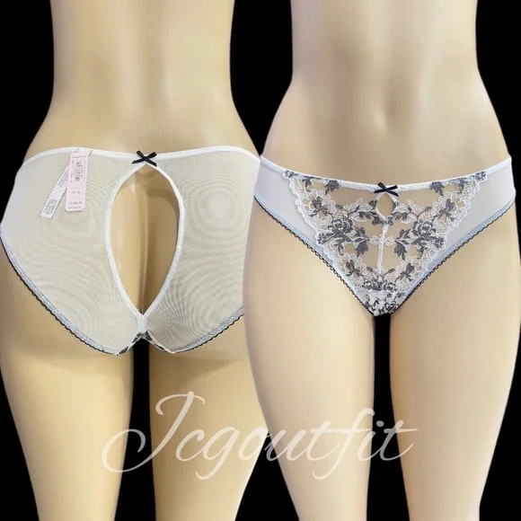 Victorias Secret Dream Angels Cheekini Sheer Peek a boo Panty White/ Black - Picture 1 of 2